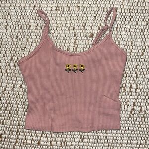 Sunflower Embroidered Rib-Knit Cami Top